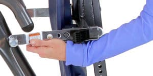 Inversion table roller hinges.